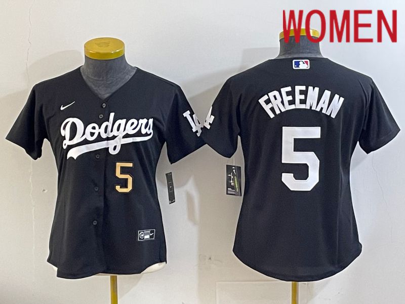 Women Los Angeles Dodgers #5 Freeman Black Game 2024 Nike MLB Jersey style 11214